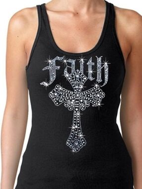 Faith Rhinestone Cross Black Women's Tank Top